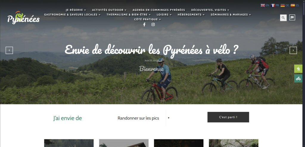 Capture d'écran de la page d'accueil du site www.opyrenees.fr/